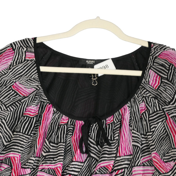 Alfani Baby Doll Blouse Women 2X Pink Black Empire Waist Mesh Lined Short Sleeve - Picture 2 of 12